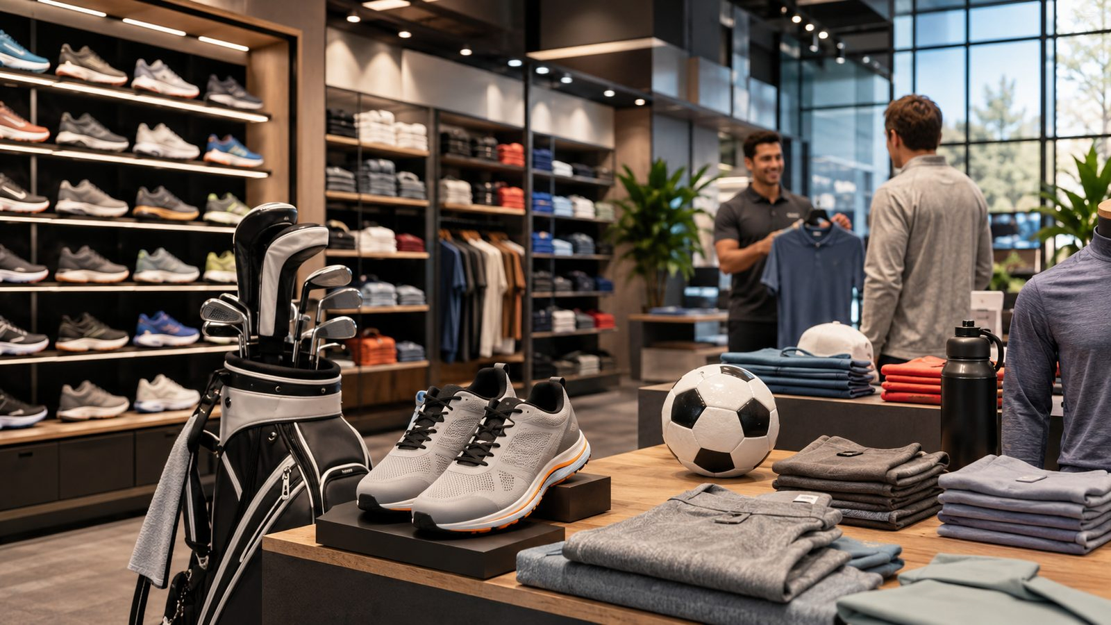 Specialty sporting goods store interior with athletic footwear and apparel